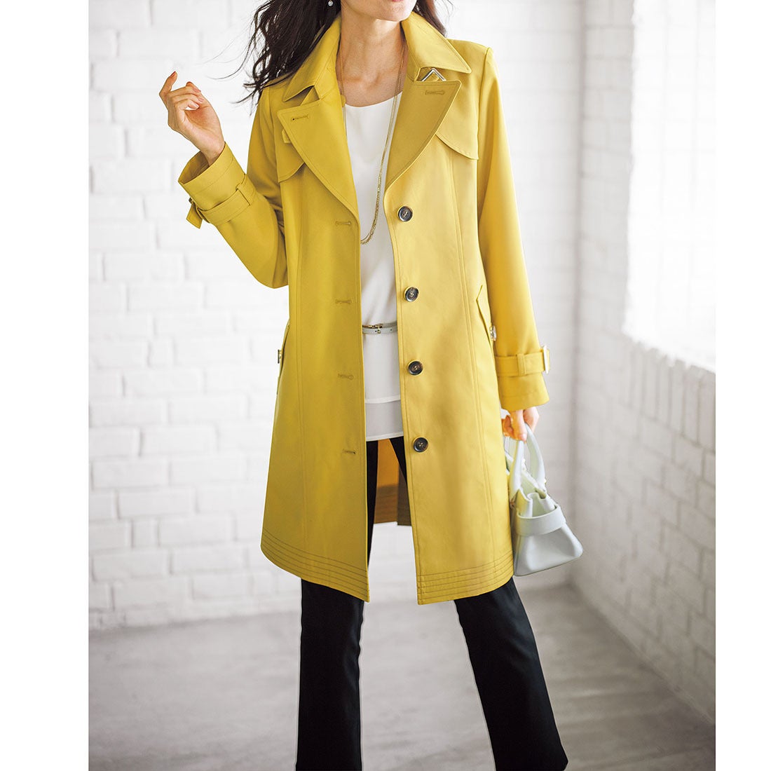 ベルーナ BELLUNA チェック柄ライナー付トレンチコート （イエロー