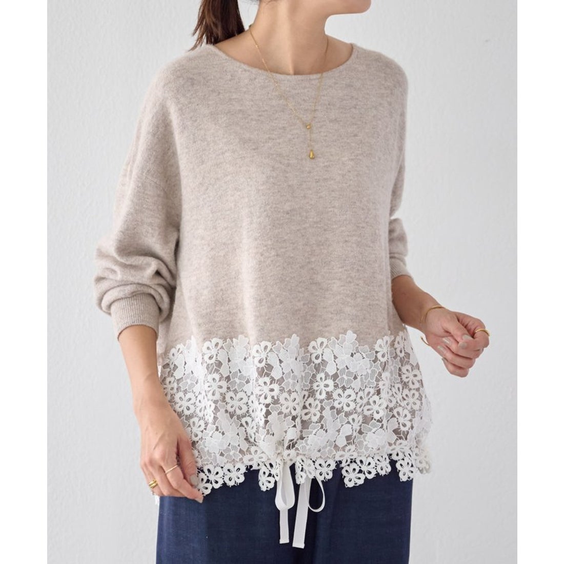 ビアズリー BEARDSLEY 裾レースニット （charcoal） -靴＆ファッション