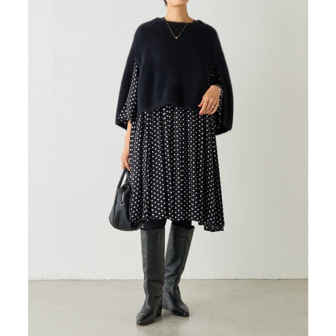 ビアズリー BEARDSLEY ドットギャザーチュニック （black