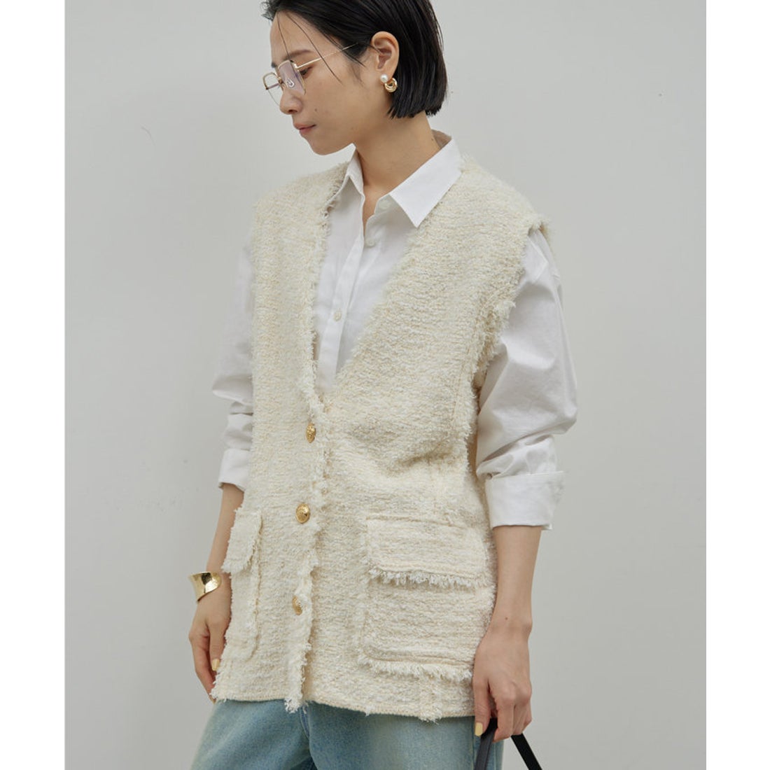 ガリャルダガランテ GALLARDAGALANTE ツイードジレ （black