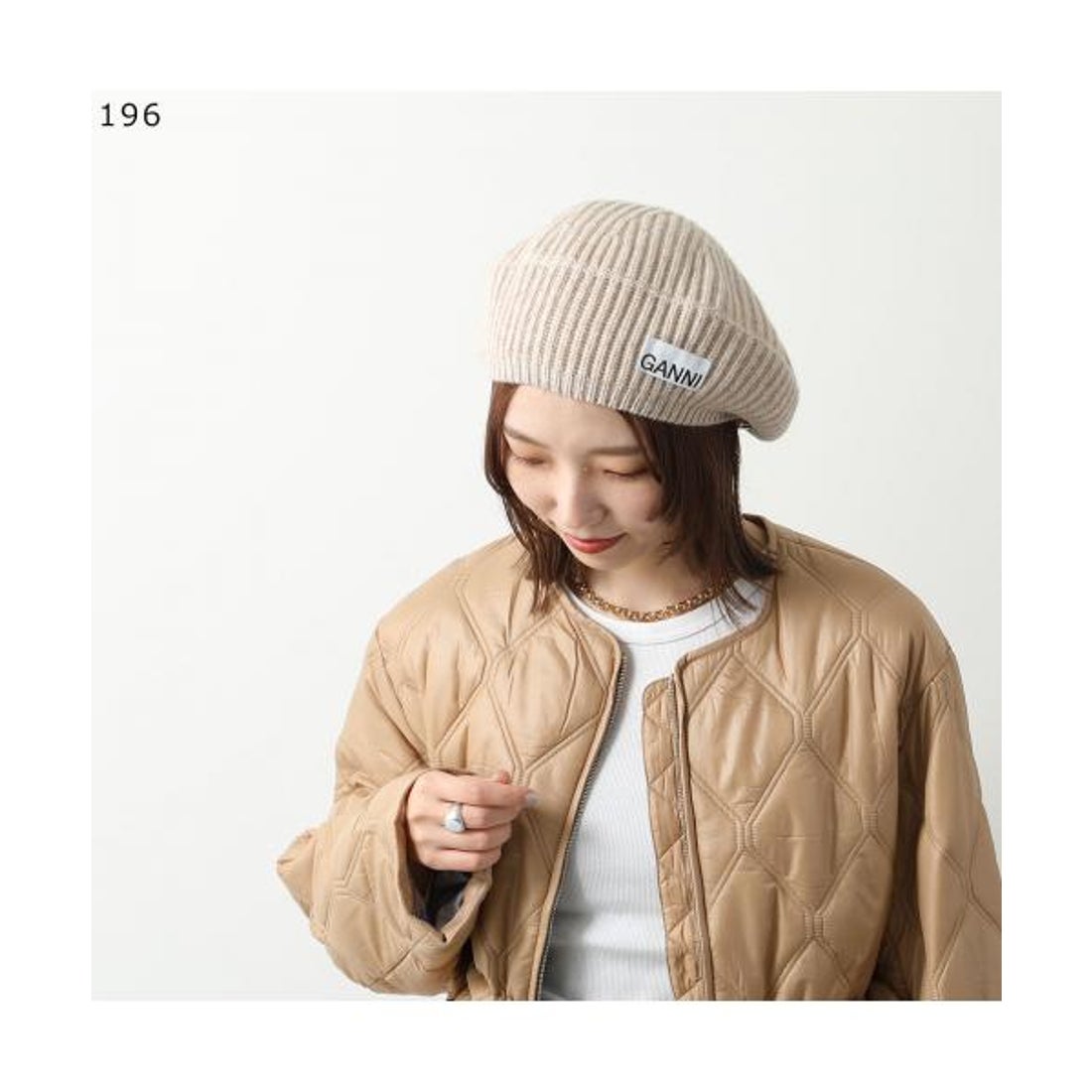 ガニー GANNI GANNI ベレー帽 Structured Rib Beret ニット ロゴ