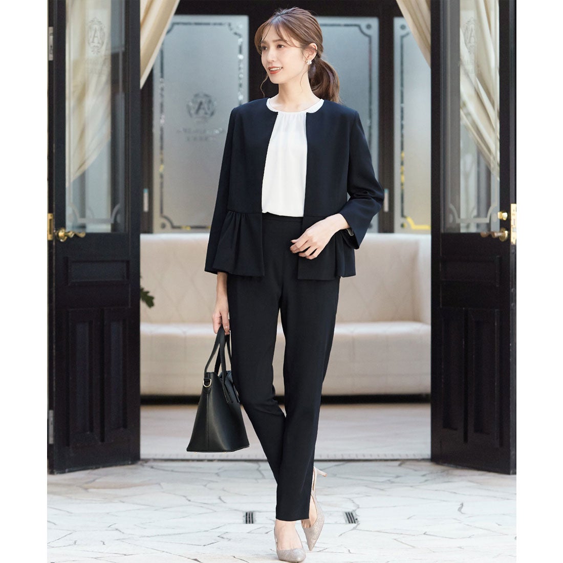 ガール GIRL 【3点セット】ぺプラムジャケット ブラウス テーパード