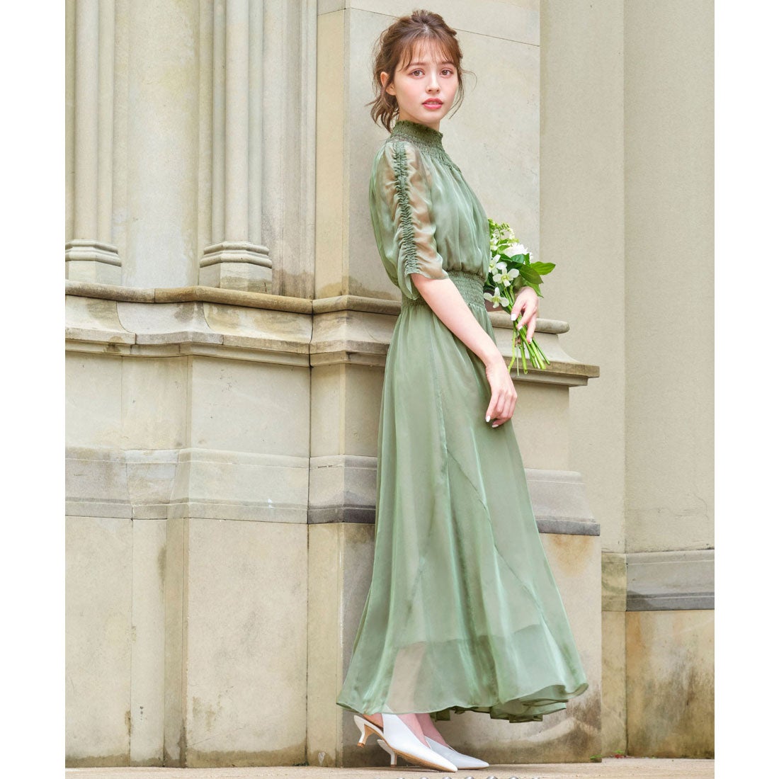 ガール GIRL シフォンシャーリングハイネック フレア ロング 結婚式