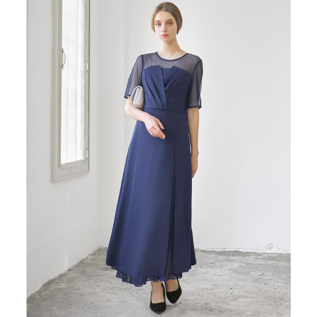 ガール GIRL ビスチェ風アシンメトリーデザイン プリーツ ロング結婚式