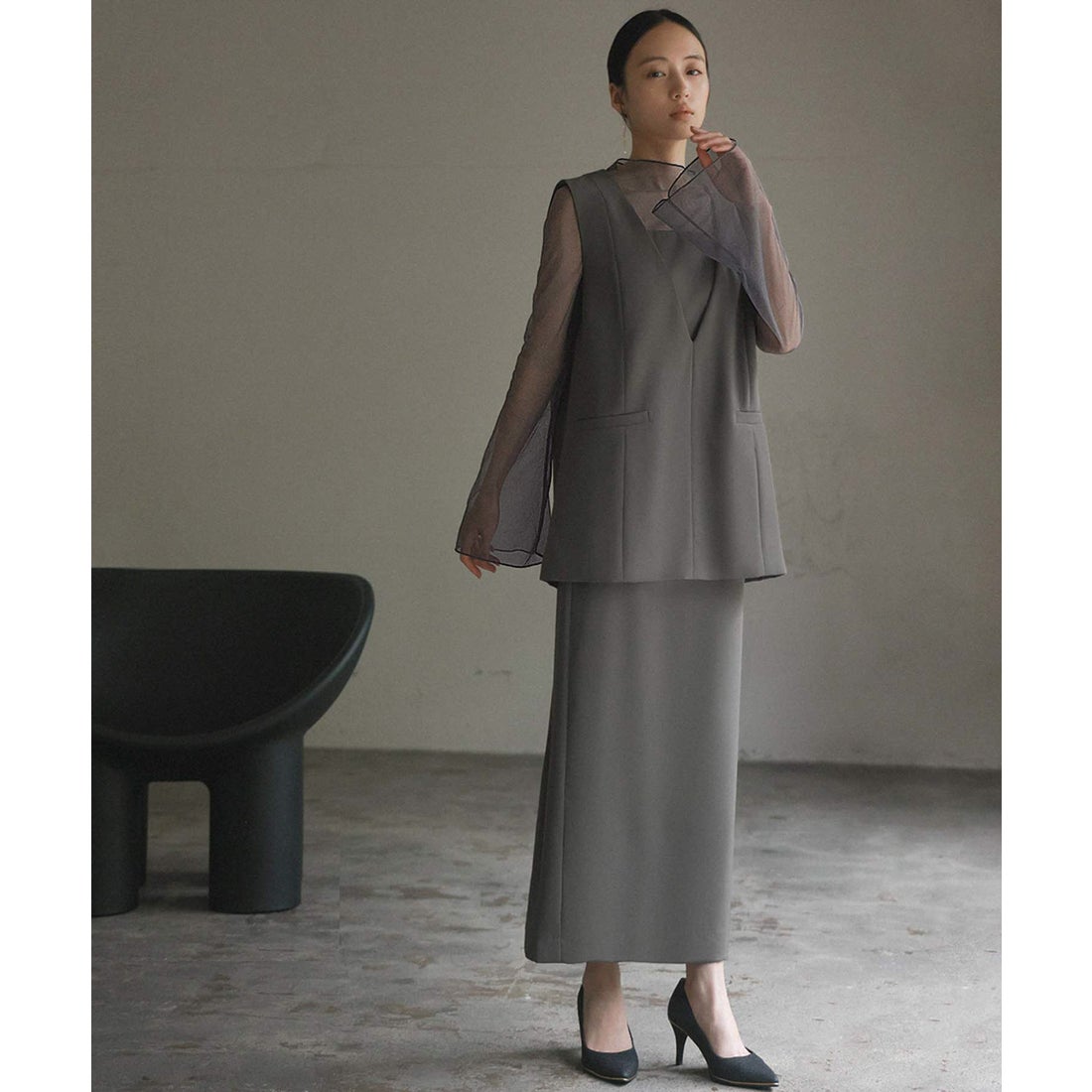 ガール GIRL チュールレイヤードトップス・タイトスカート