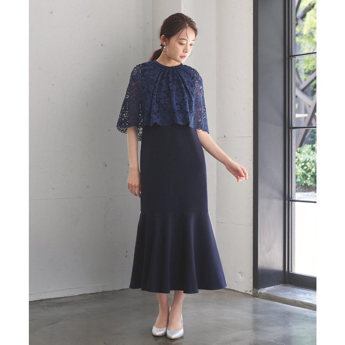 ガール GIRL レース ケープスリーブ マーメイド ロング 結婚式