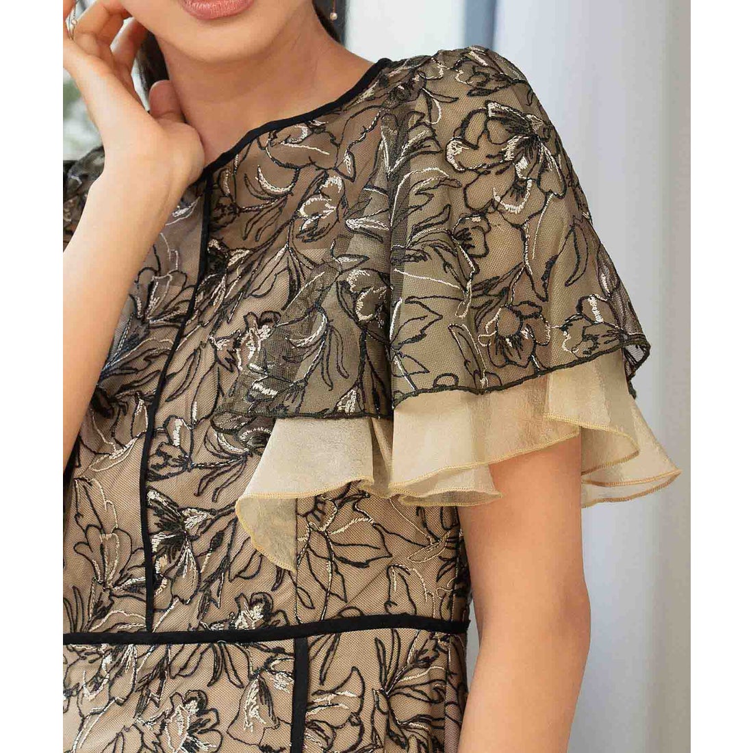 ガール GIRL 総レース フレアスリーブパーティードレス ハイウエスト