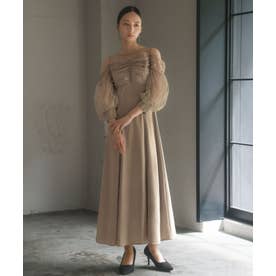 ガール GIRL オープンショルダーチュールギャザー フレアロング 結婚式