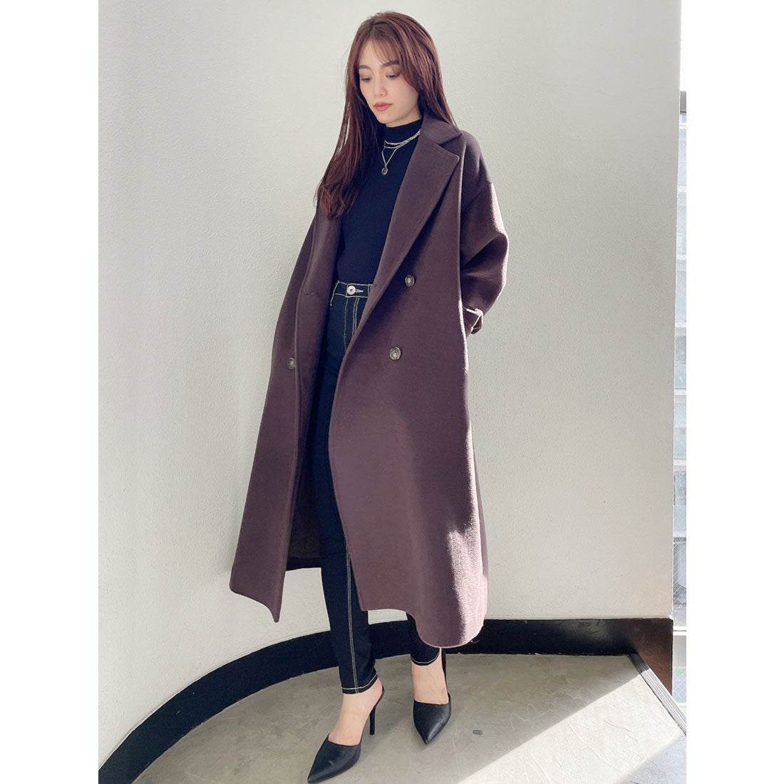 ジェイダ GYDA ダブル wool チェスターコート（ブラック） -靴