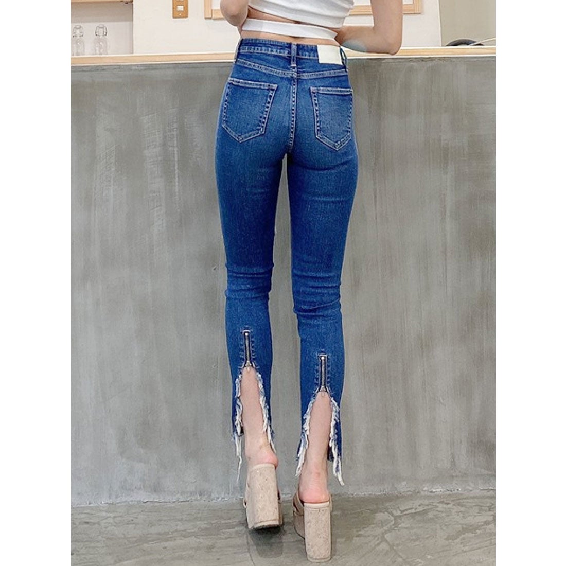 ジェイダ GYDA M/W HEM BACK ZIPスキニーデニムパンツ （ブルー