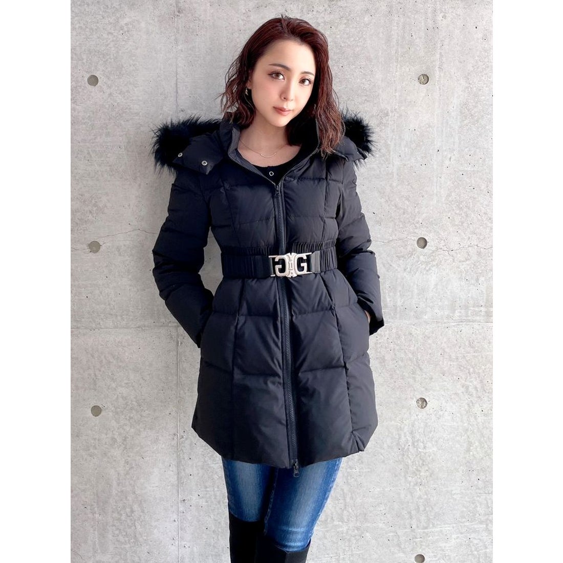 ジェイダ GYDA SymmetryGYDAベルト付きロングダウンコート（ブラック