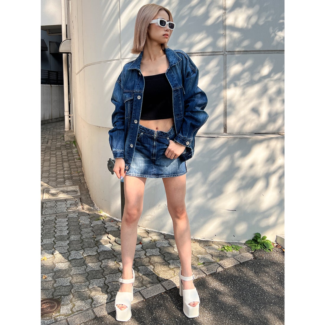 ジェイダ GYDA ハイウエストサイドライン デニムスカートライク