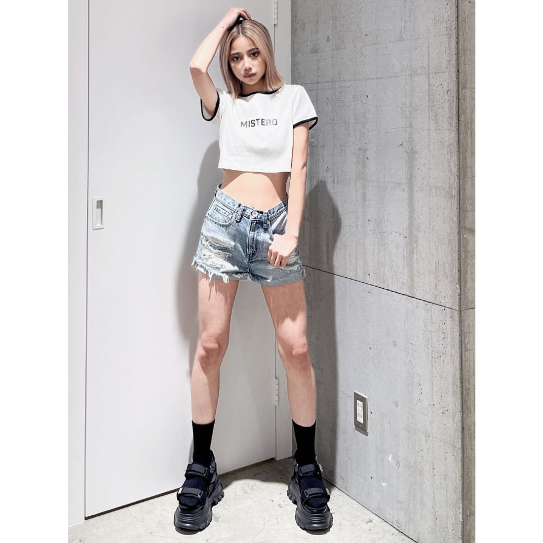 ジェイダ GYDA GYDA ジャストウエスト ダメージデニム ショートパンツ