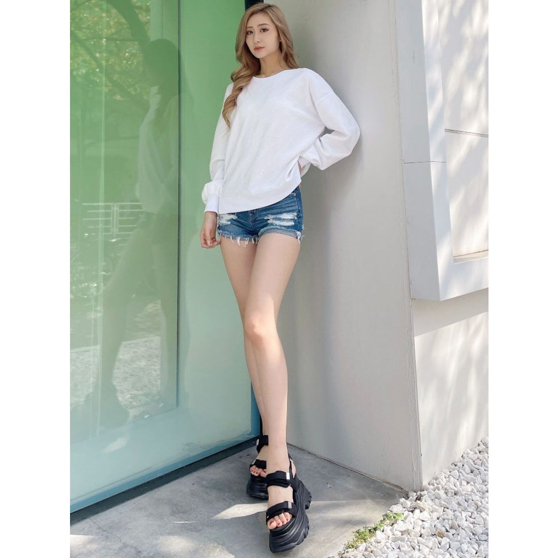 ジェイダ GYDA GYDA ジャストウエスト ダメージデニム ショートパンツ