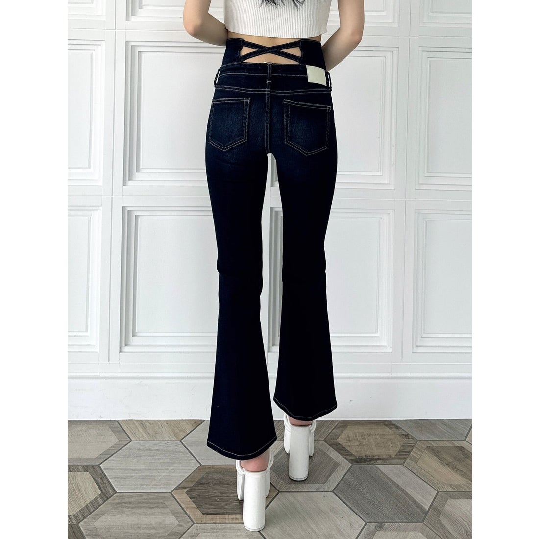 ジェイダ GYDA NEW ハイウエスト BACKクロスフレアパンツ （IDG） -靴