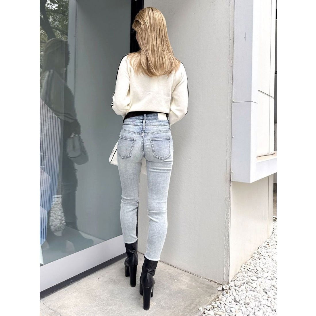 ジェイダ GYDA Wウエストダメージスキニーデニムパンツ （アイスブルー