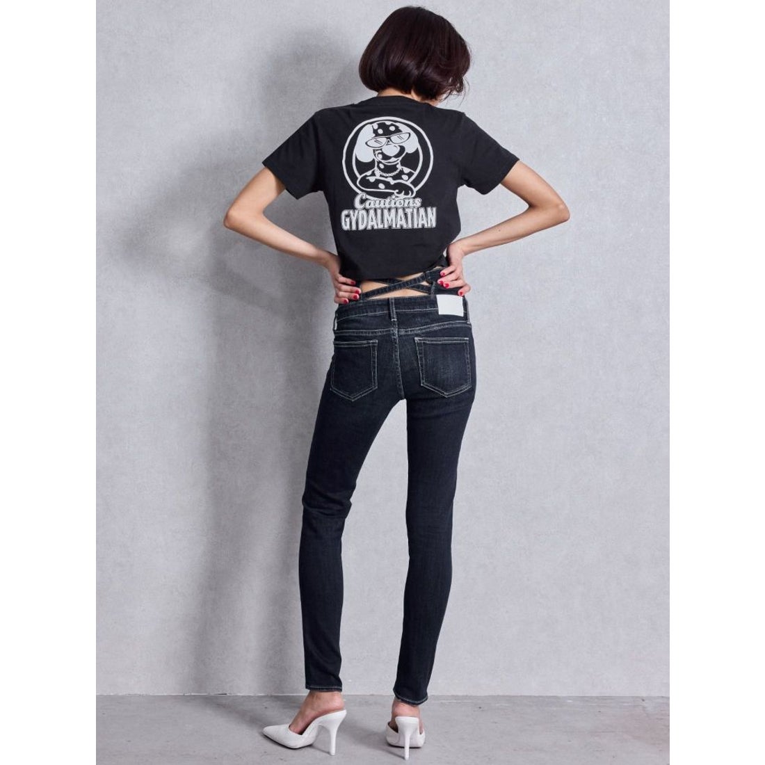 ジェイダ GYDA ハイウエストウエストクロススキニーデニムパンツ