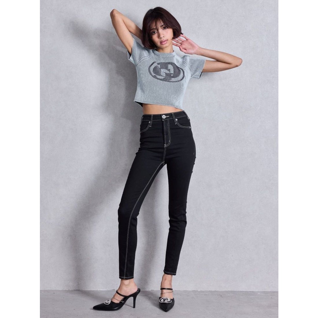 ジェイダ GYDA ハイウエストワンウォッシュスキニーパンツ （アイス