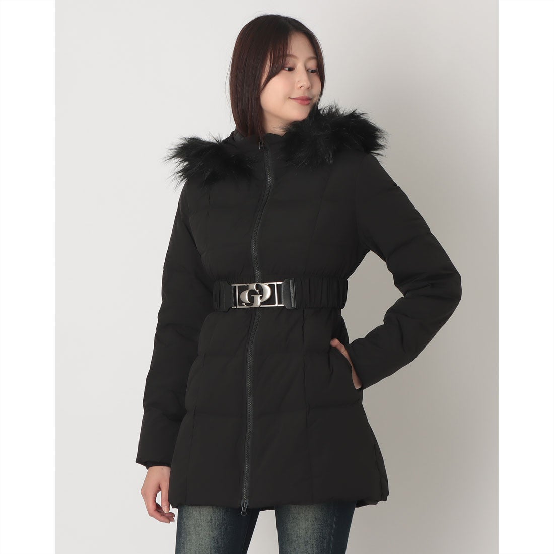 ジェイダ GYDA GDベルト付きロングダウンコート （BLK） -ファッション