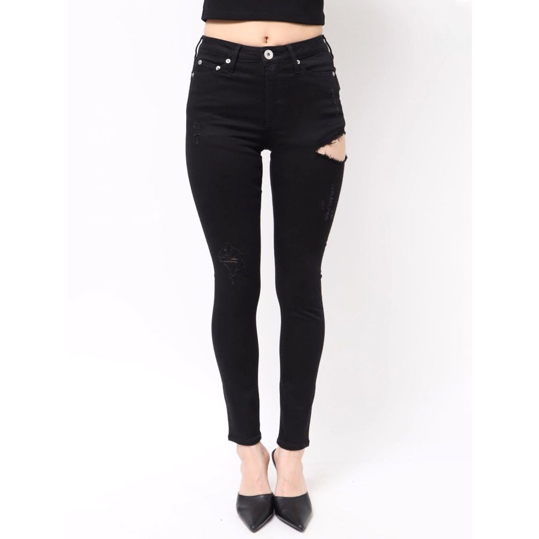 ジェイダ GYDA ミドルウエストSIDE RIPPEDカラースキニーパンツ