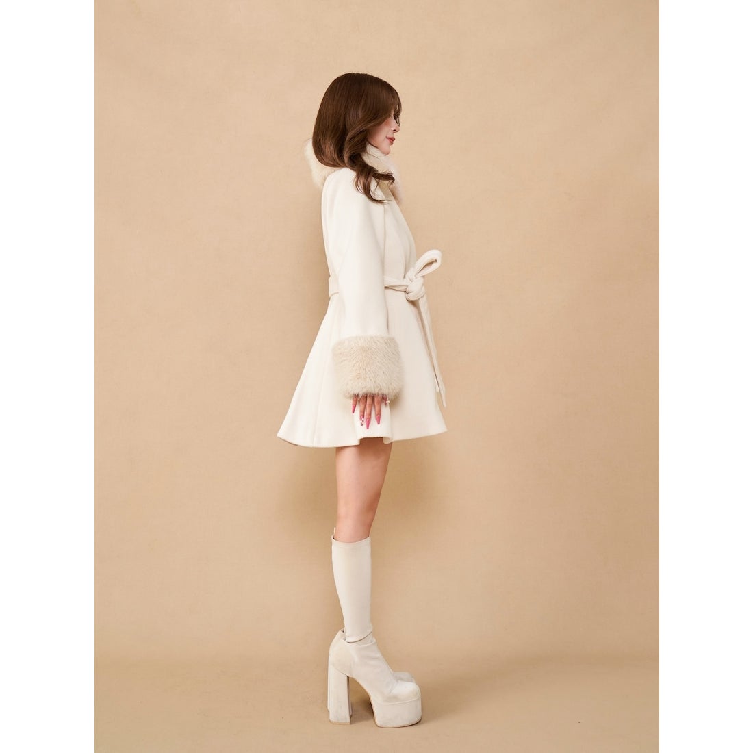 ダーリッチ Darich ウエストベルトメルトンコート （アイボリー） -靴