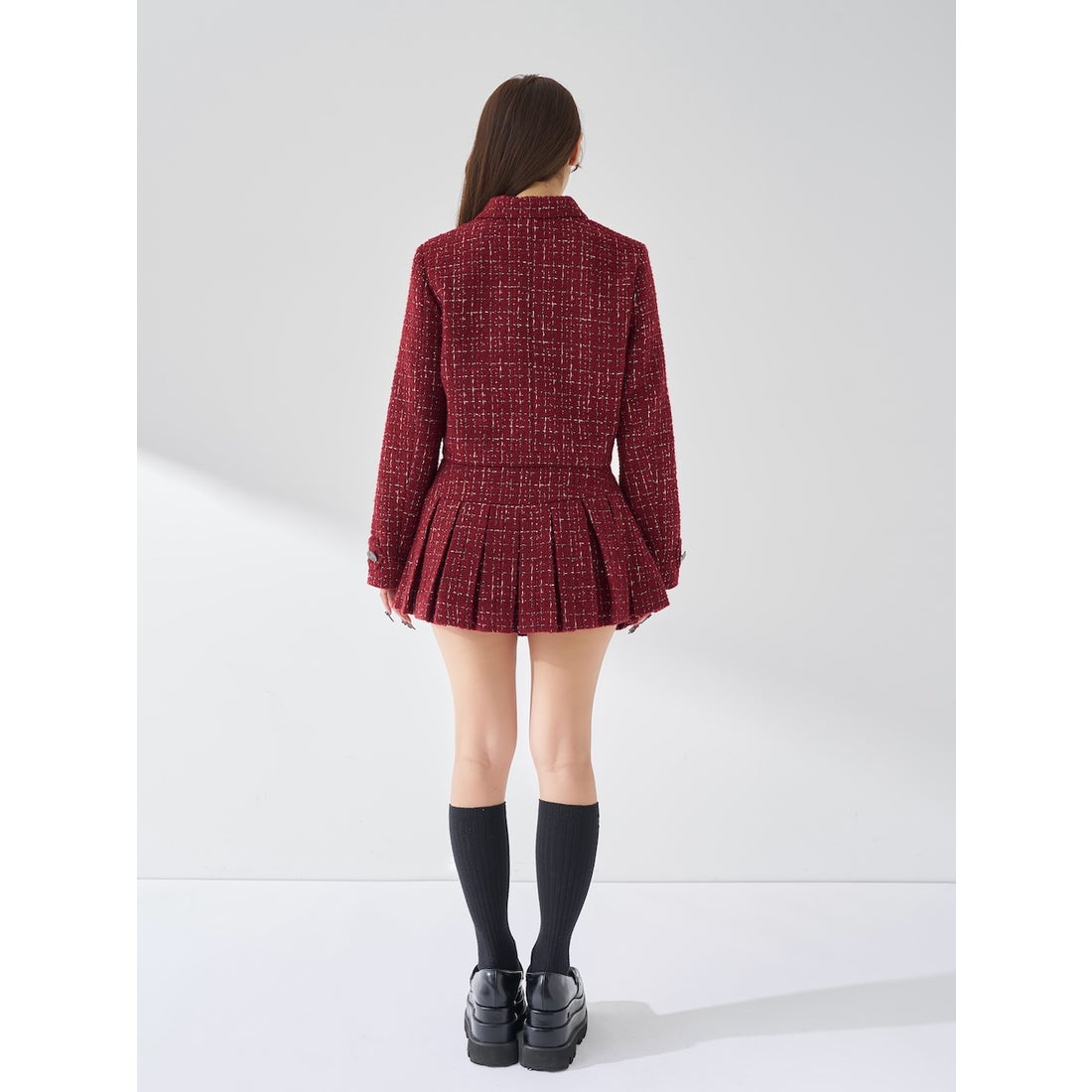 ダーリッチ Darich ツイードチェックプリーツミニスカート （ボルドー