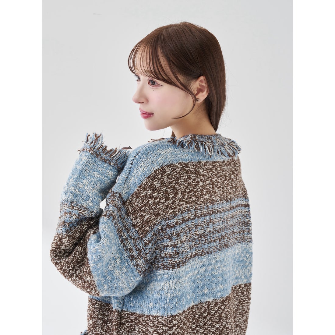 ダーリッチ Darich ツイードボーダーニットカーディガン （サックス