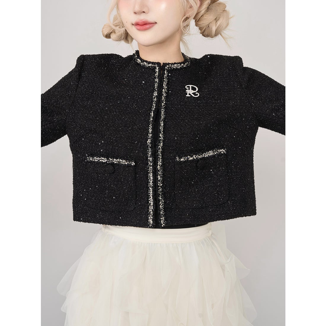 ダーリッチ Darich スパンコールツイードジャケット （ブラック