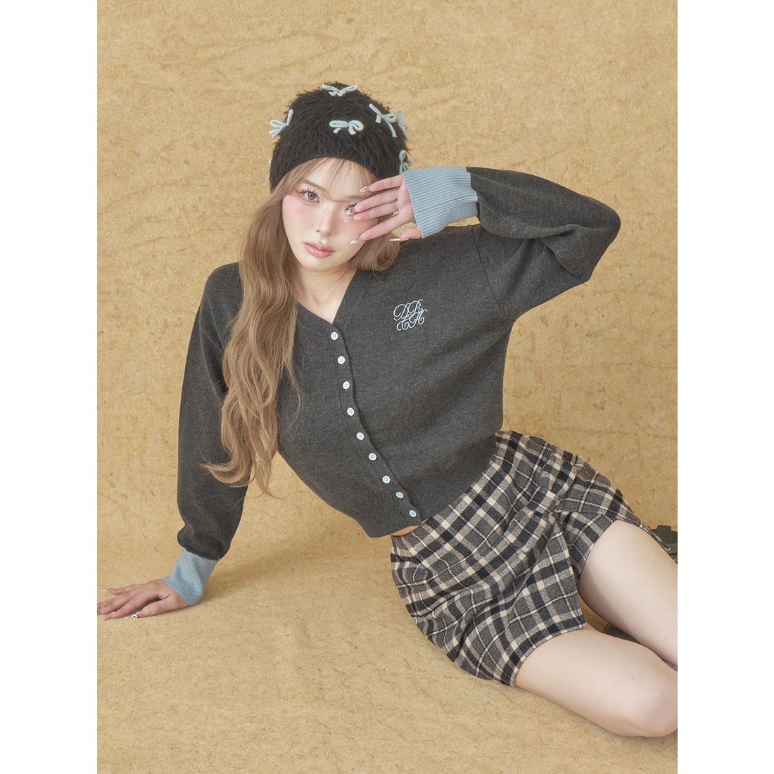 ダーリッチ Darich スリットチェックリボンミニスカート （ブラウン