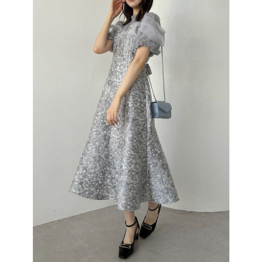 ダズリン dazzlin シアーベールジャカードワンピース （グレー