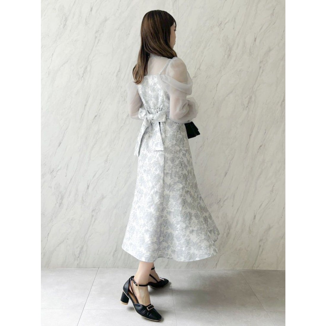 ダズリン dazzlin シアーベールセミフレアワンピース （ブラック） -靴