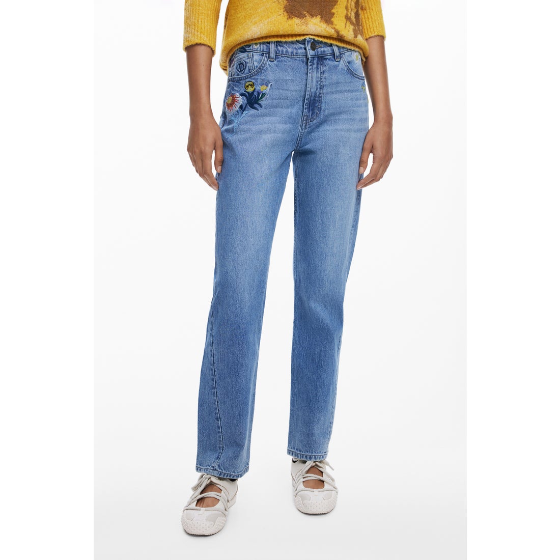 デシグアル Desigual 刺繍花柄のデニム （ブルー） - ファッション通販