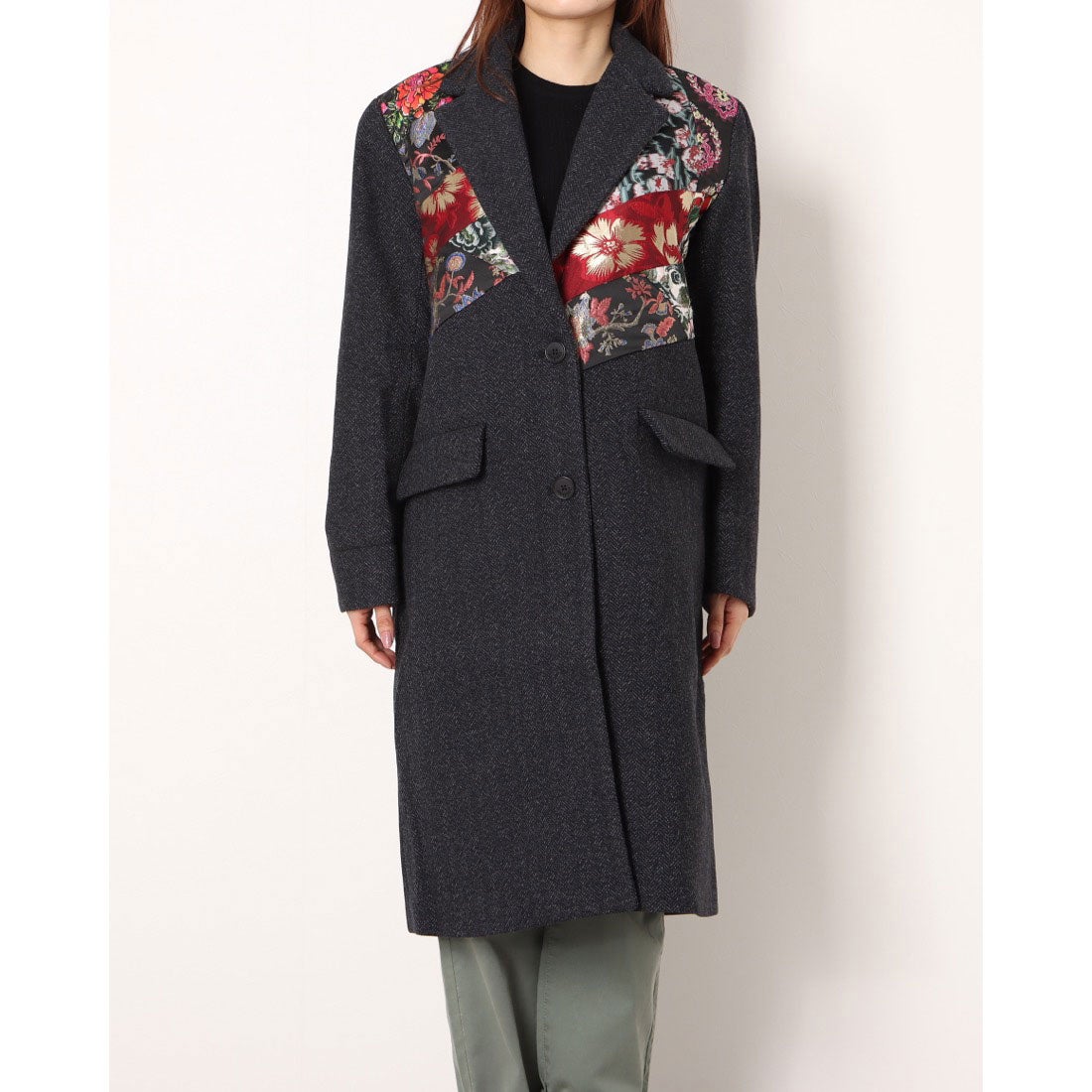 美品♪ デシグアル ショールカラー パッチワーク風 切替 オーバー