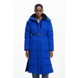 デシグアル Desigual ベルト付きロング中綿ジャケット （ブルー） -靴