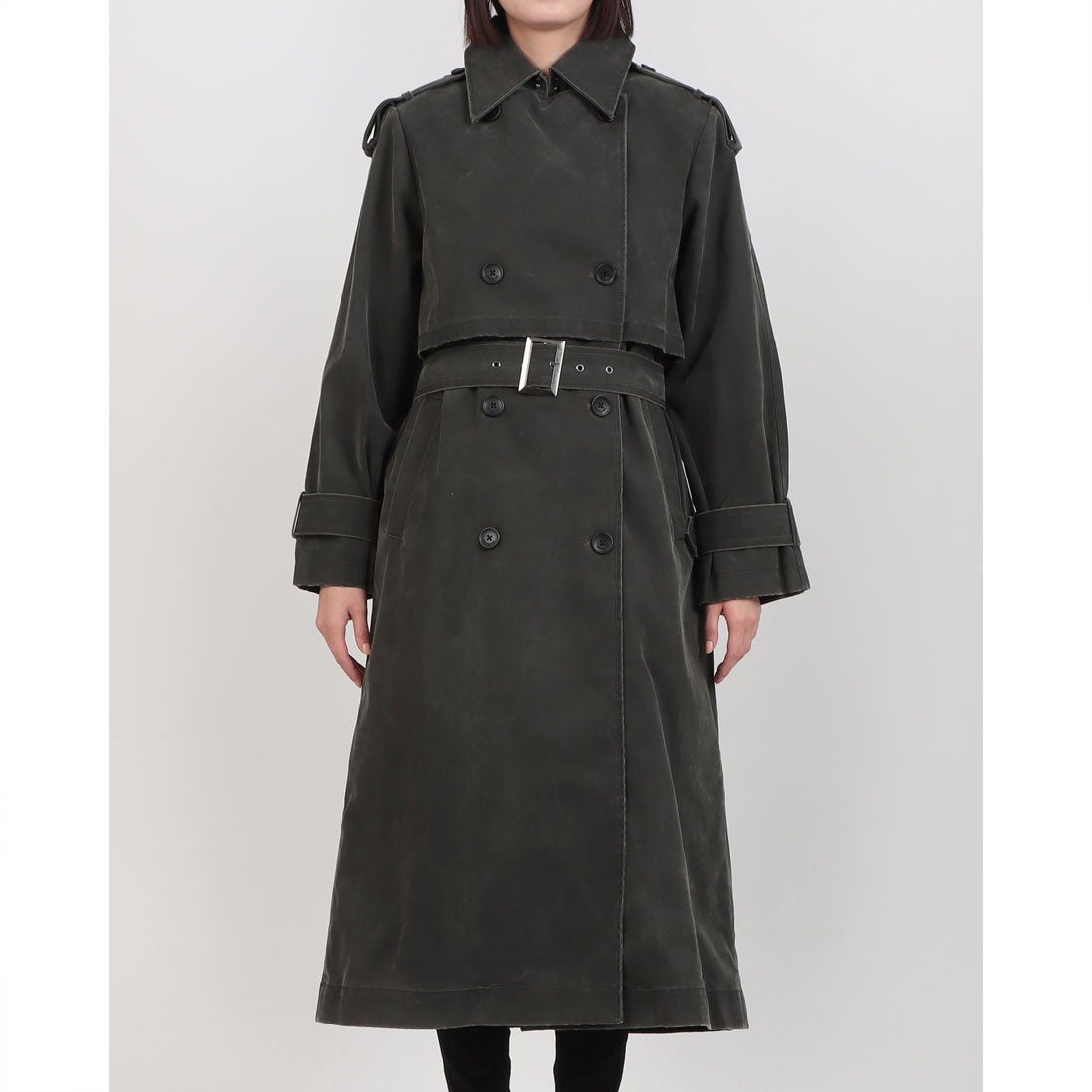 デシグアル Desigual レザールックのトレンチコート （グレー/ブラック