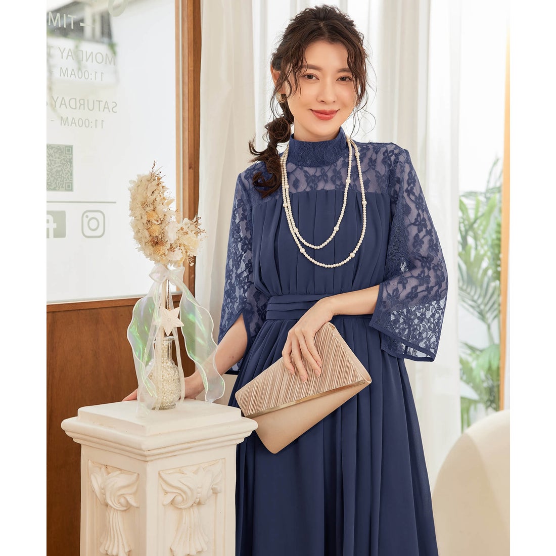 ドレスプラス DRESS+ パーティードレス ワンピース レース切替 ロング