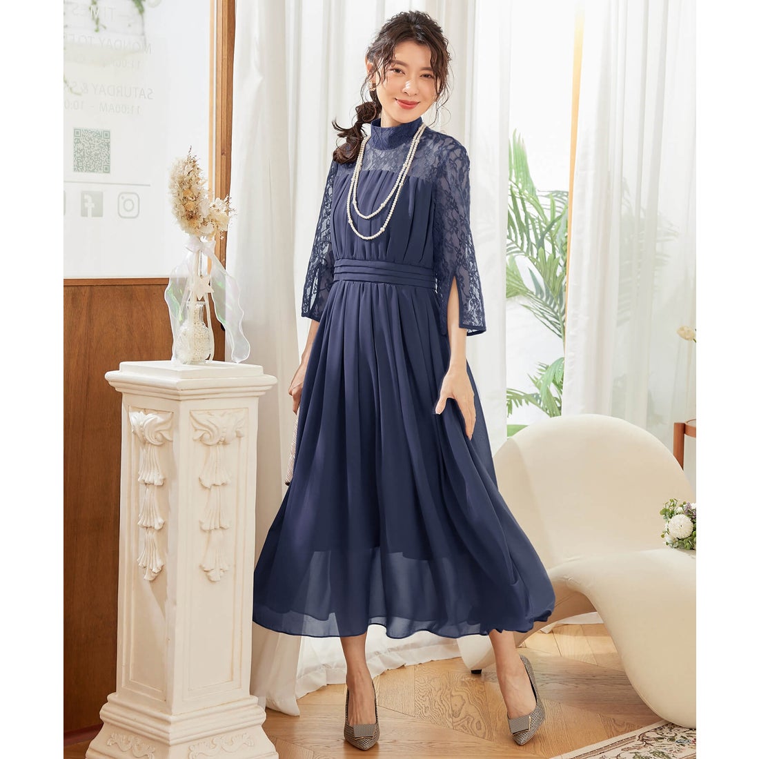 ドレスプラス DRESS+ パーティードレス ワンピース レース切替 ロング