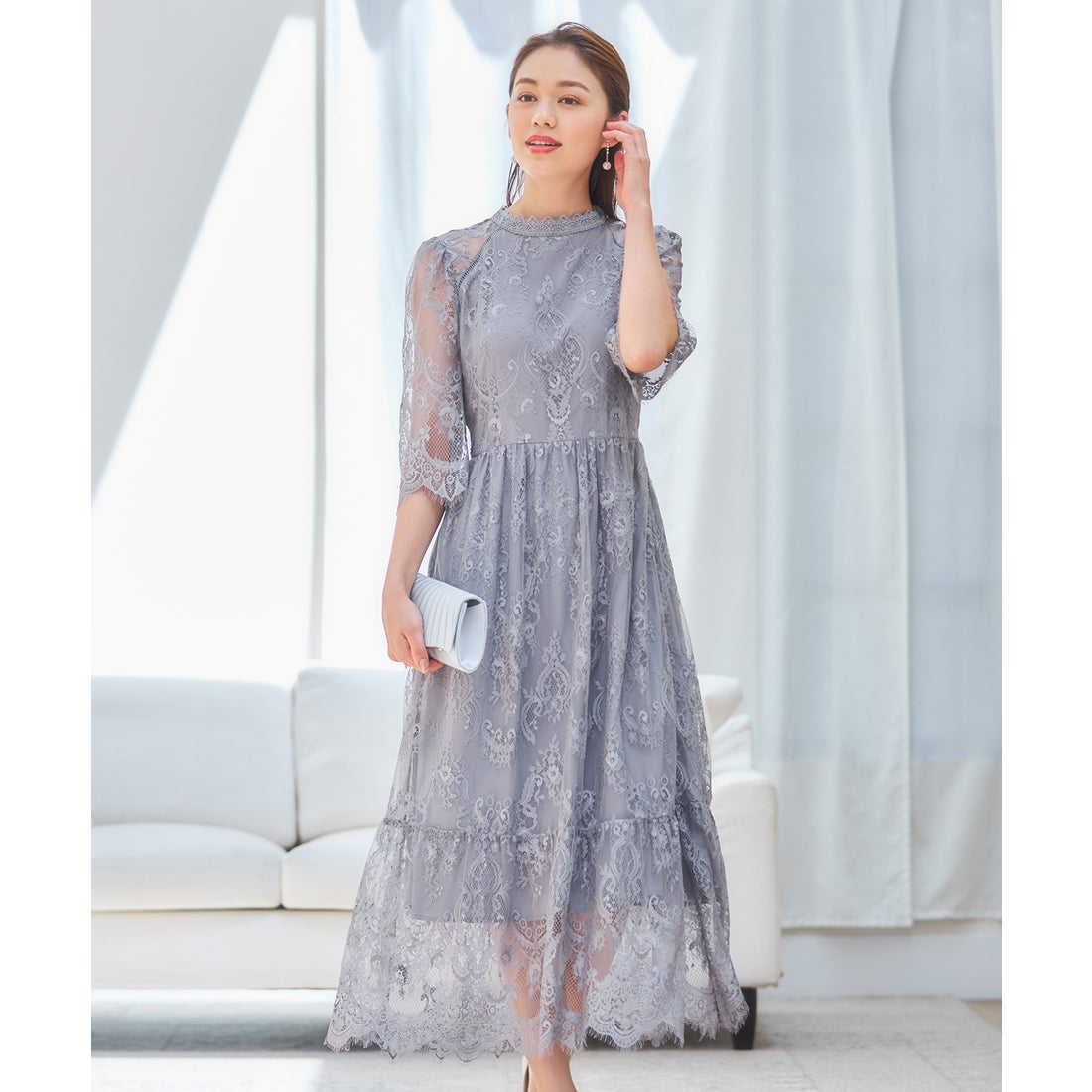 ドレスプラス DRESS+ レーススタンドカラーワンピースドレスパーティー