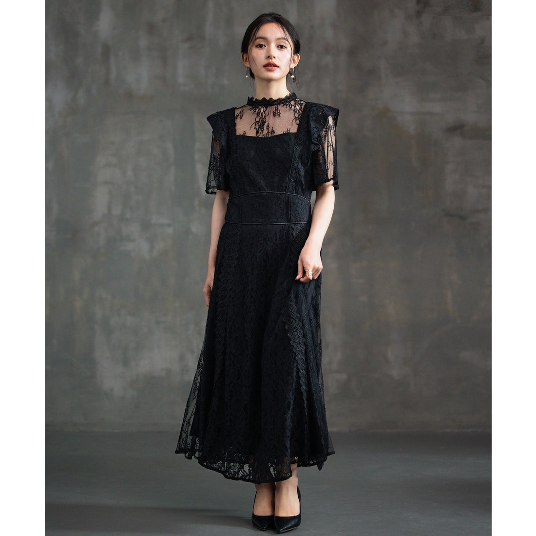 ドレスプラス DRESS+ レースワンピース ロングフレアワンピース 総