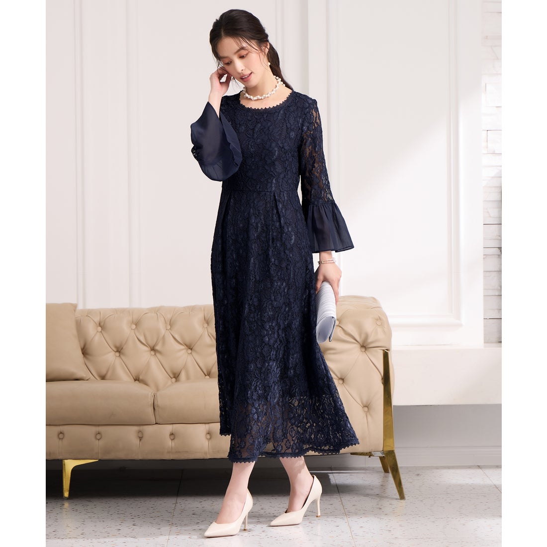 ドレスプラス DRESS+ 総レースが大人上品なドレスワンピース