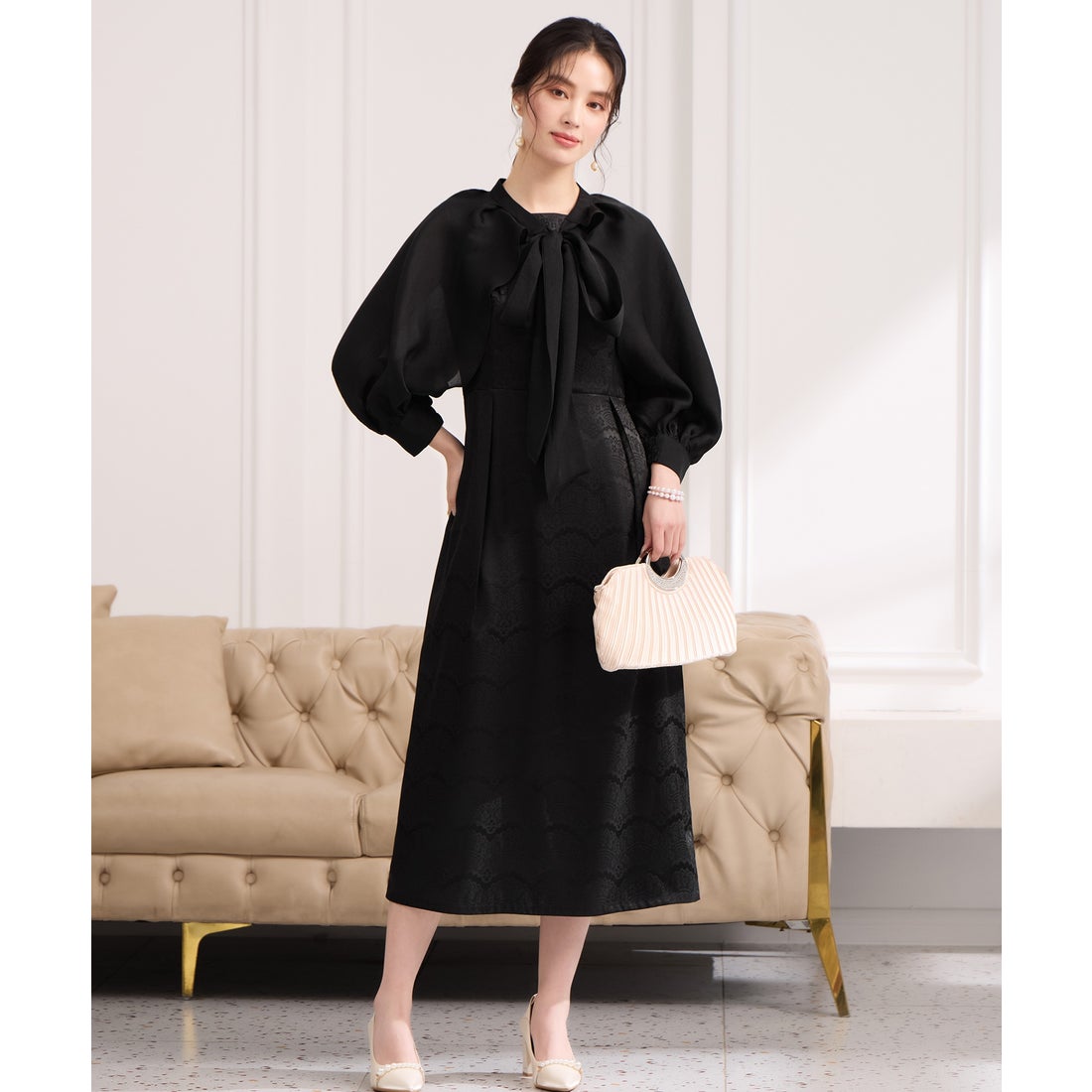 ドレスプラス DRESS+ 2wayサテンボレロ付きパーティードレス