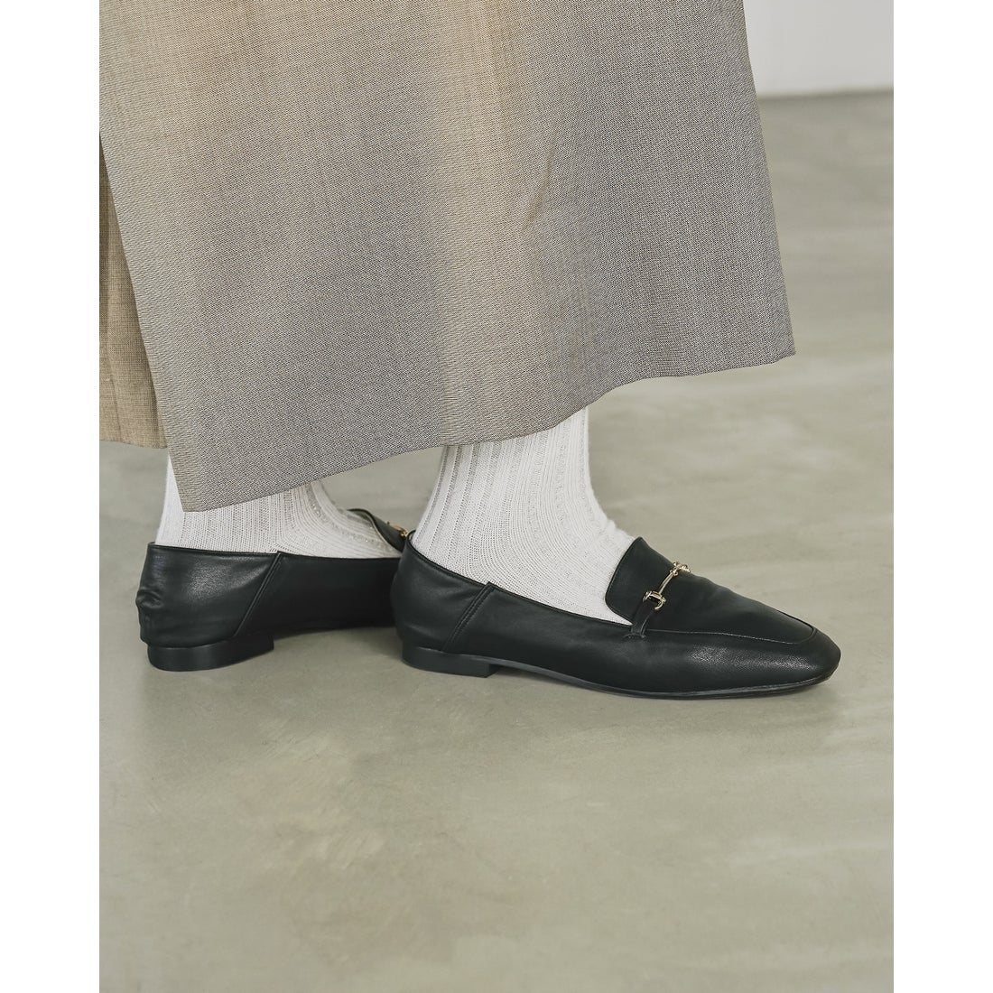 アップルレザー】【撥水】フラット ビットローファー （ブラック