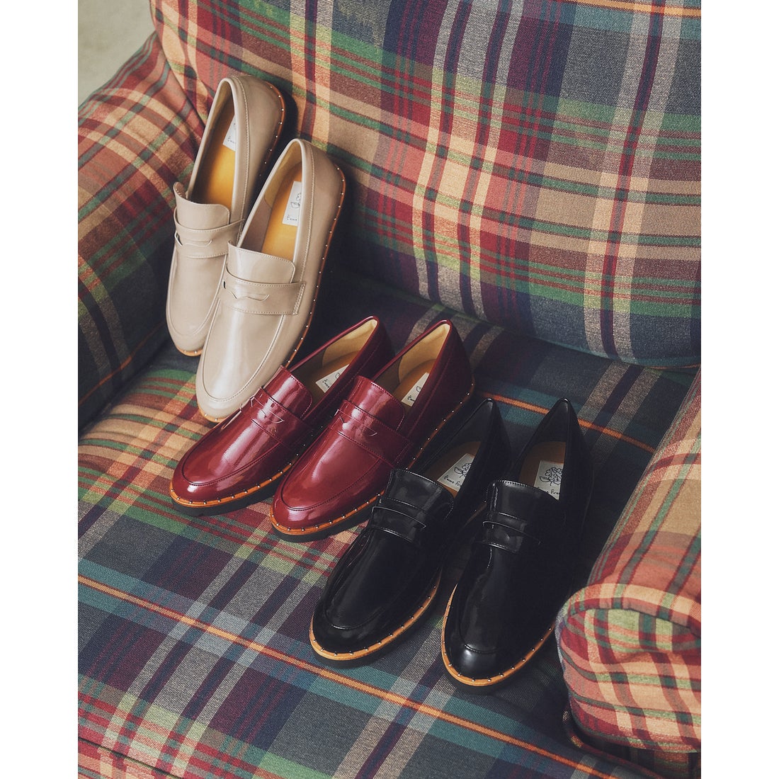 レイン対応】 スタッズピースソール ローファー （ボルドー エナメル