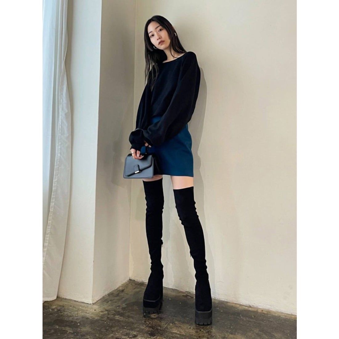 EMODA スクエアタンクロングブーツ（ブラック） -ファッション通販