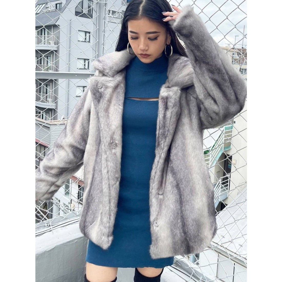 EMODA ミディフェイクファーコート（グレー） -靴＆ファッション通販