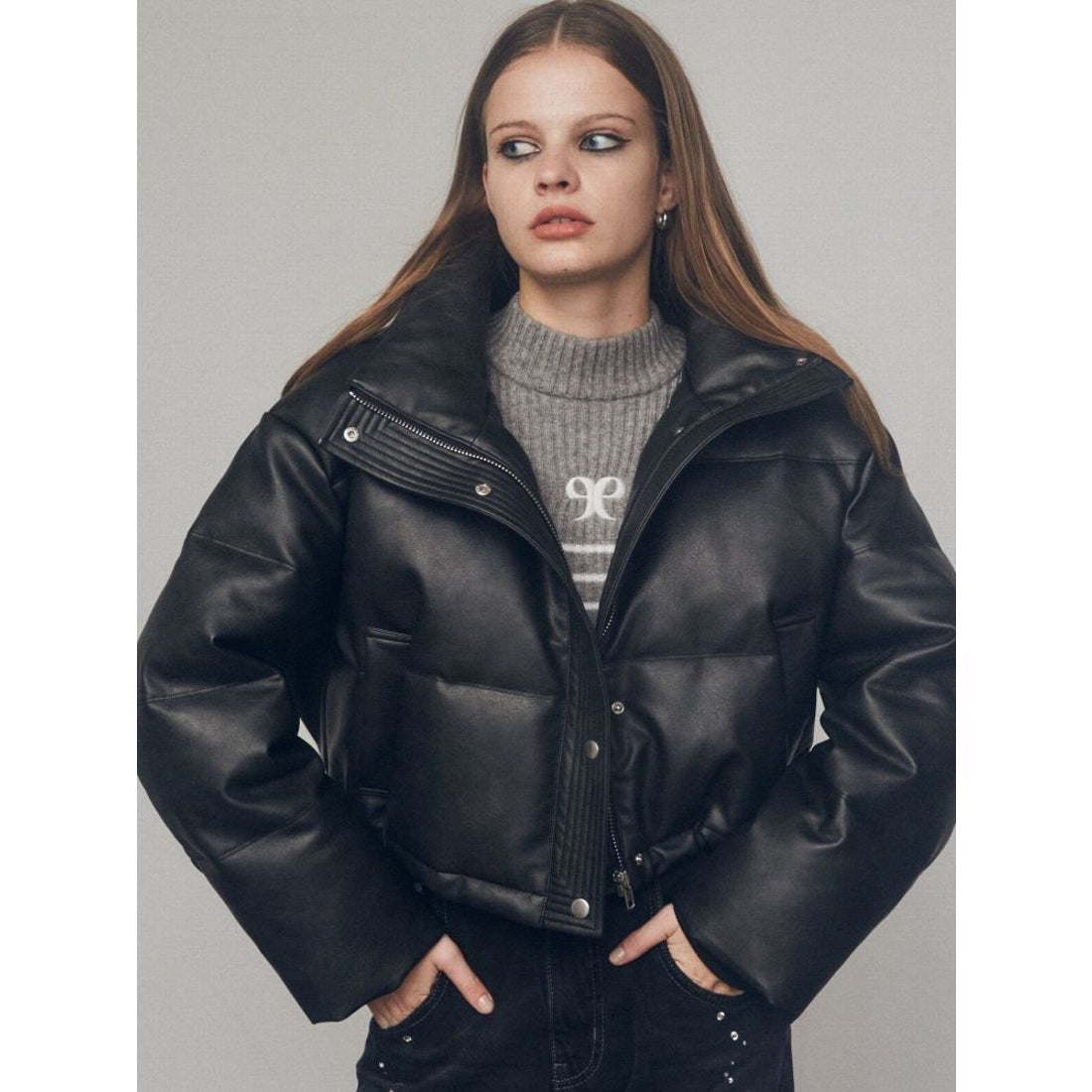 エモダ EMODA フェイクレザーショートダウン （ブラウン） -靴