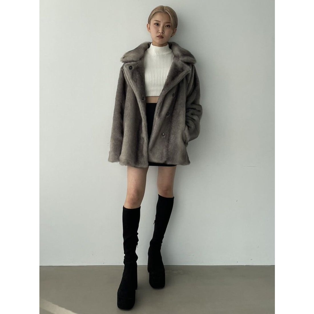 エモダ EMODA EMODA ミディーフェイクファーコート（グレー） （グレー