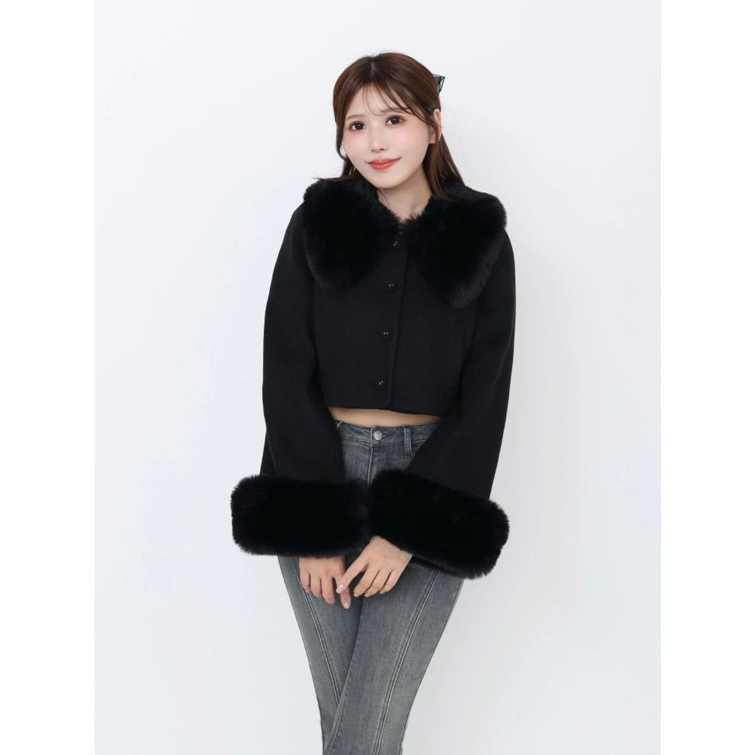 イートミー EATME フェイクファーカラージャケット （アイボリー） -靴