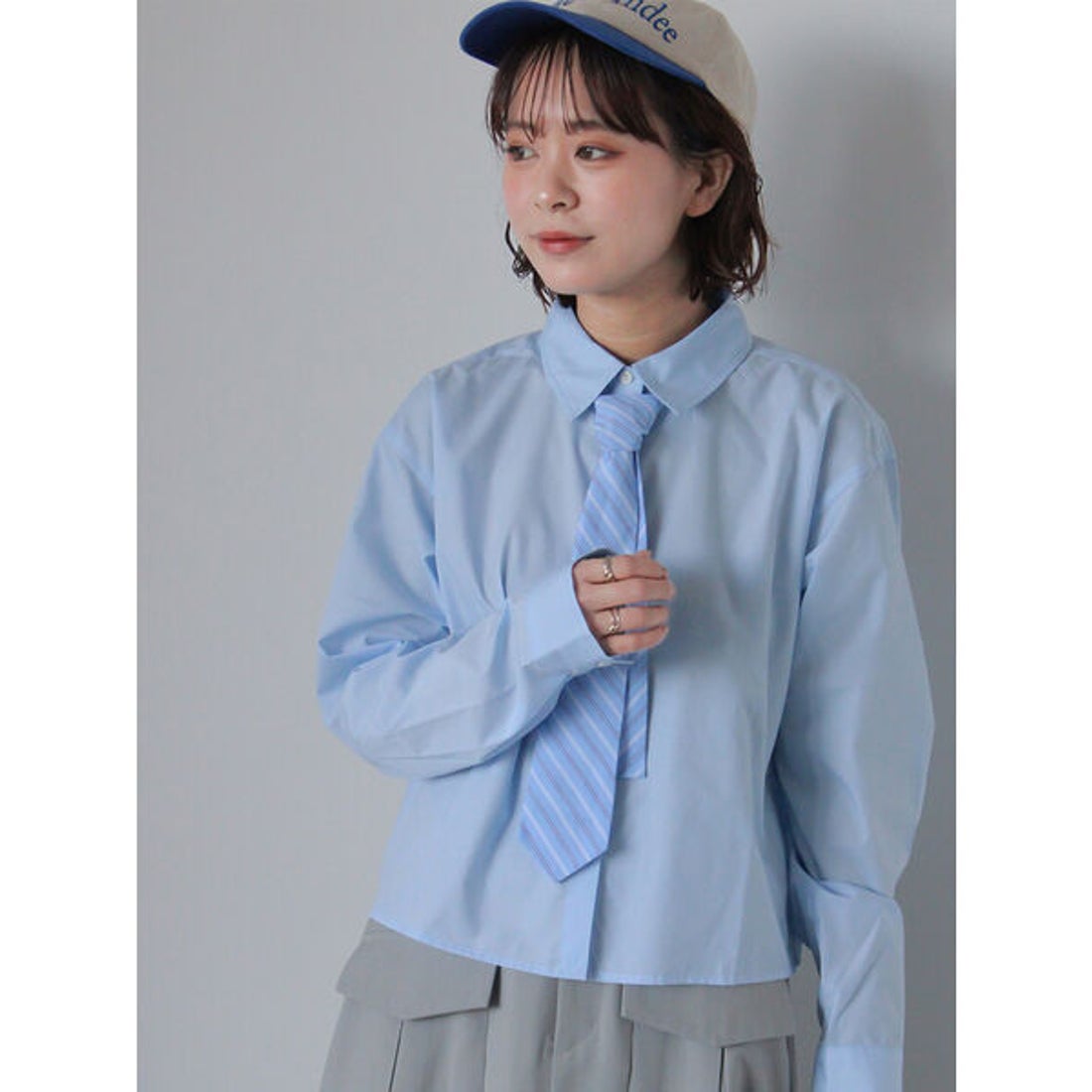 エヘカソポ ehka sopo ネクタイ付きシャツ （サックスブルー
