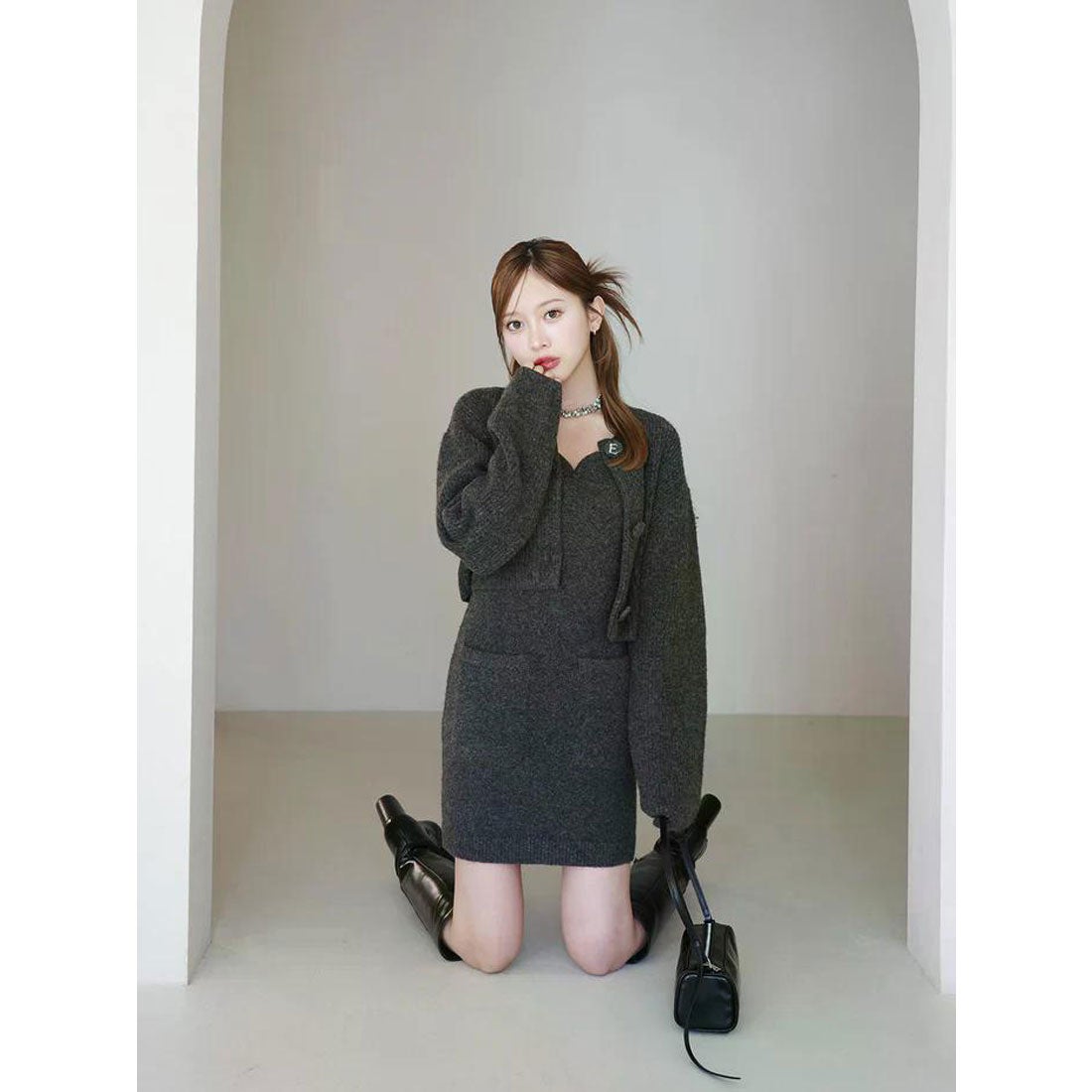 エイミーイストワール EIMY ISTOIRE ロゴボタンニットセットワンピース